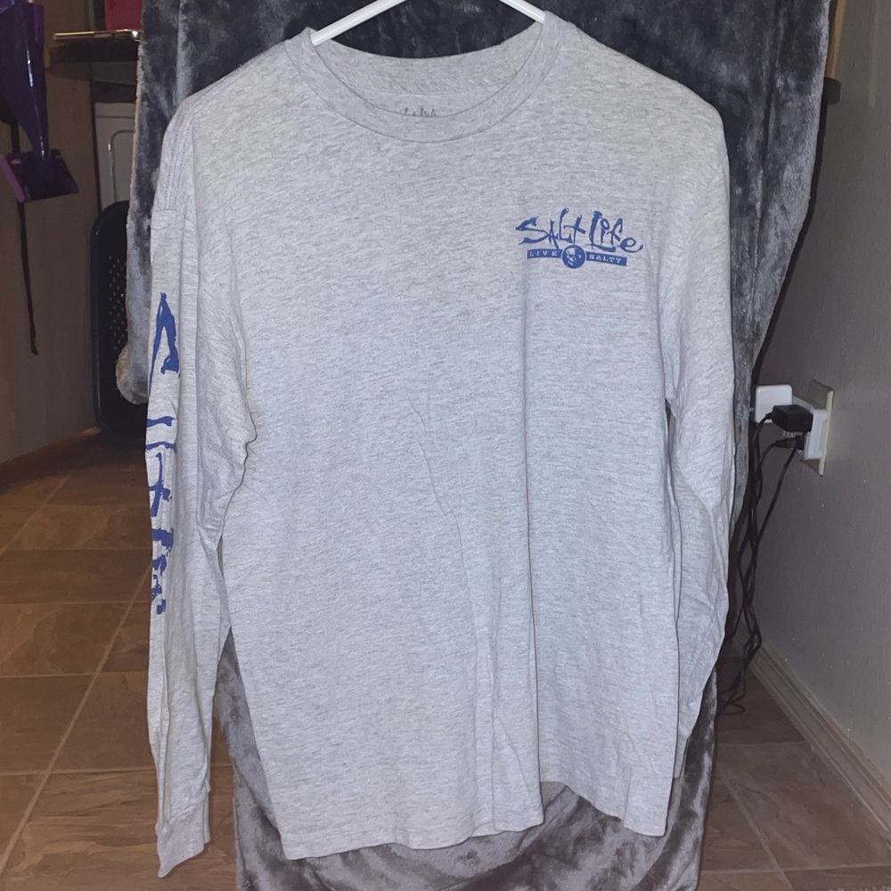 MEDIUM | Salt Life | Grey Salt Life Blue Logo Long Sleeve Tee